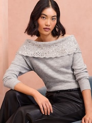 Love & Roses Grey Off The Shoulder Jumper - Image 4 of 4