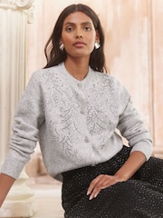 Love & Roses Grey Sequin Embellished Cardigan - Image 1 of 4