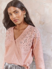 Love & Roses Pink Embellished Wrap Jumper - Image 4 of 4