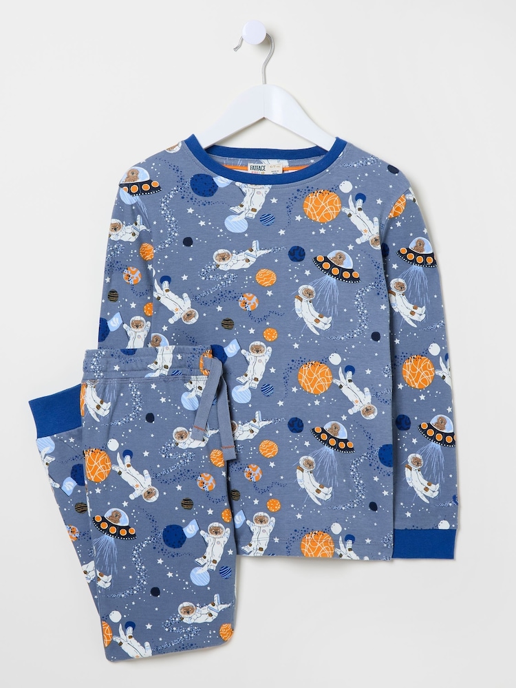 FatFace Blue Space Otter 100% Cotton Pyjama Set - Image 1 of 5