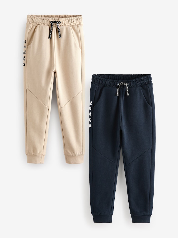 Baker by Ted Baker Navy/Stone 100% Cotton Joggers 2 Pack - Image 1 of 6