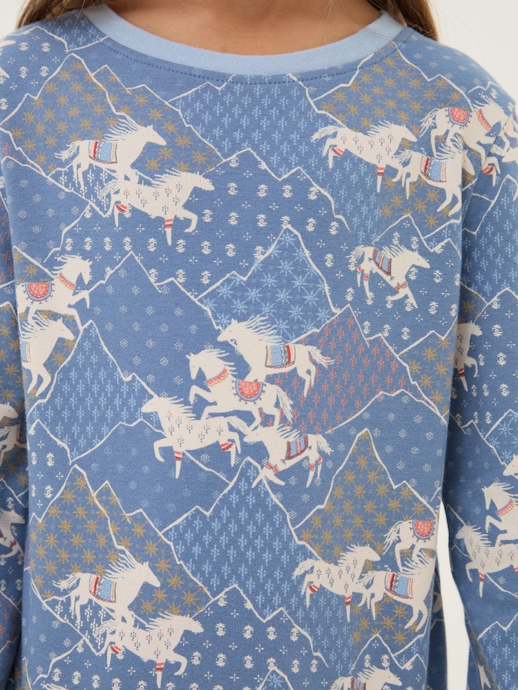 FatFace Blue Horse Print Cotton Pyjama Set - Image 5 of 5