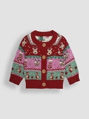 JoJo Maman Bébé Christmas Festive Friends Fairisle Pattern Cardigan - Image 1 of 4