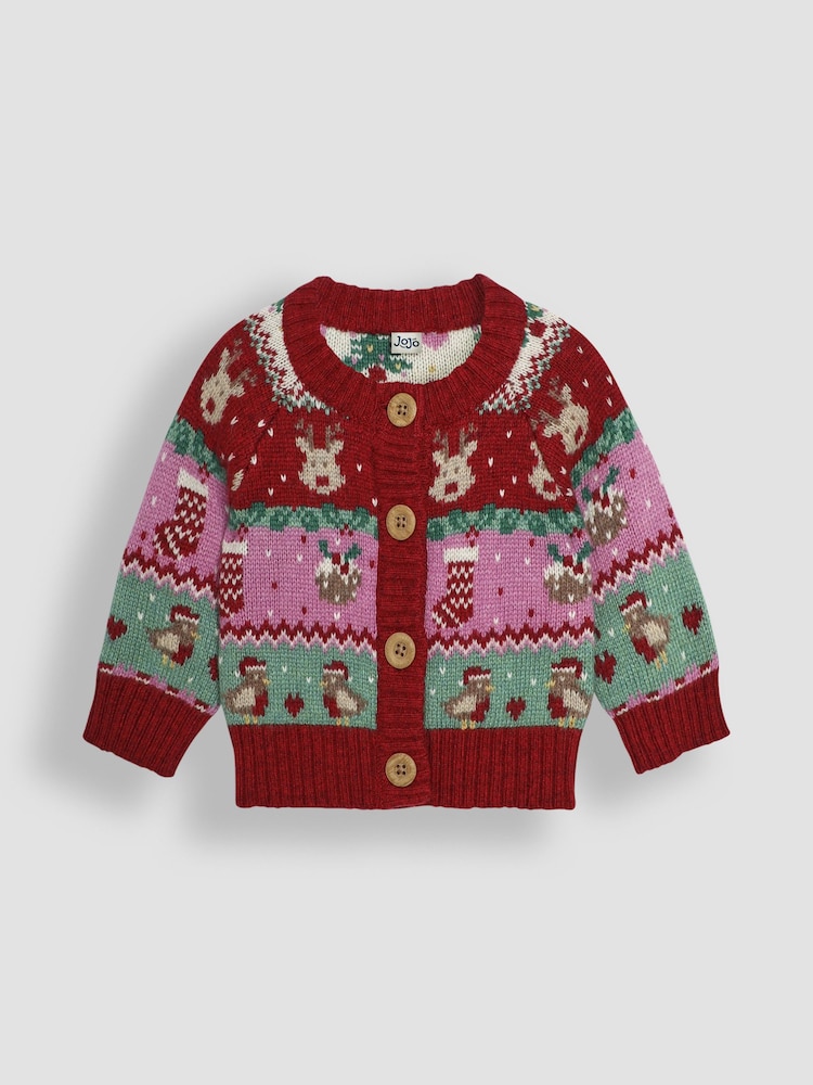 JoJo Maman Bébé Christmas Festive Friends Fairisle Pattern Cardigan - Image 2 of 4