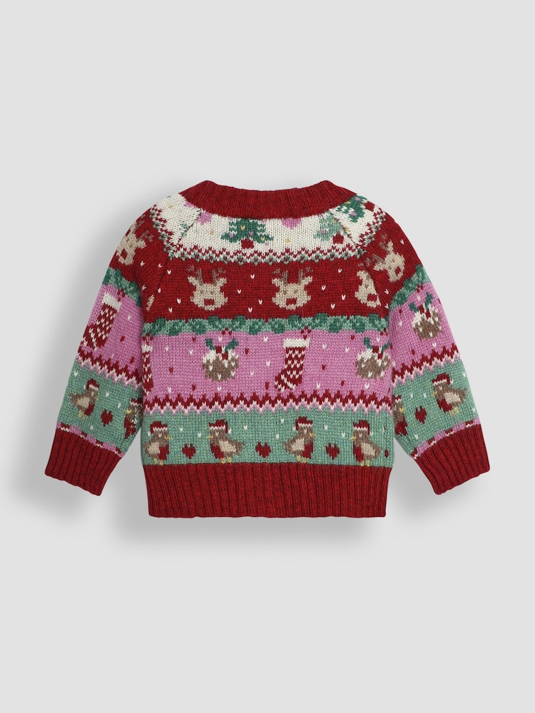 JoJo Maman Bébé Festive Friends Fairisle Pattern Cardigan - Image 3 of 4