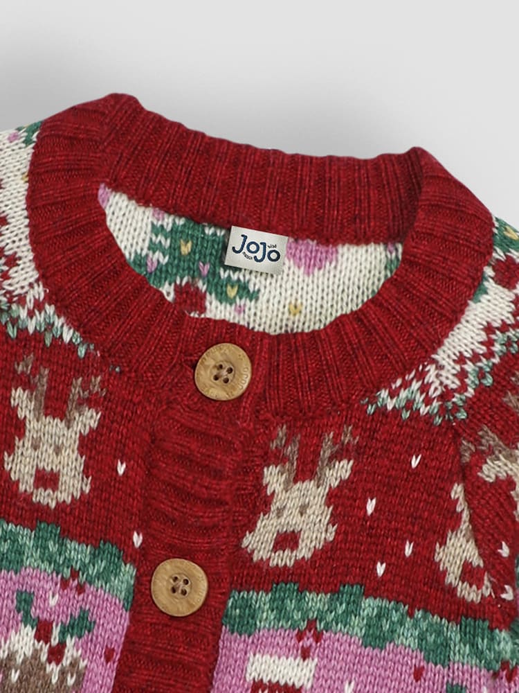 JoJo Maman Bébé Christmas Festive Friends Fairisle Pattern Cardigan - Image 4 of 4