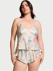 Victoria's Secret Pink Delicate Garden Print Satin Open Back Cami & Shorts Set - Image 1 of 3
