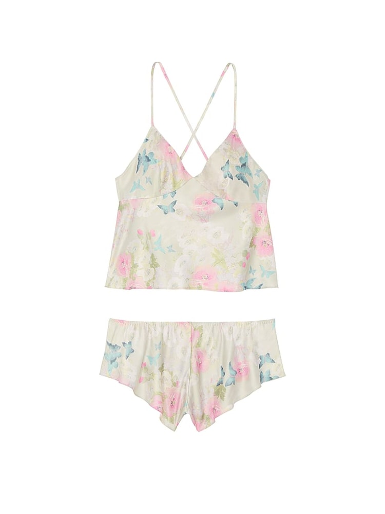 Victoria's Secret Pink Delicate Garden Print Satin Open Back Cami & Shorts Set - Image 3 of 3