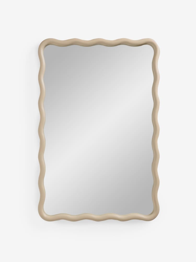 Sand Wooden Wavy Pine Rectangular Wall Mirrror - Image 4 of 5