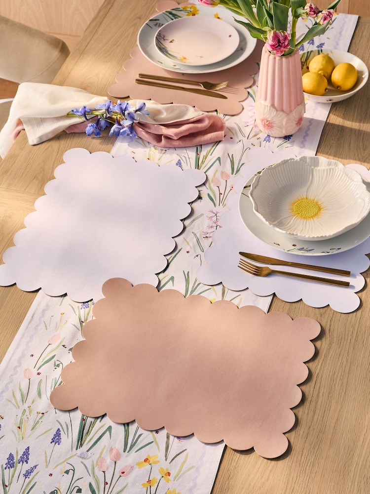 Set of 4 Pink Scallop Reversible Soft Faux Leather Placemats - Image 1 of 3
