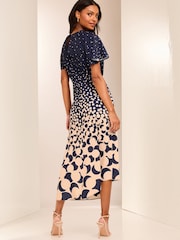Lipsy Navy Ruched Front Keyhole Cut Out Asymmetrical Midi Dress - Image 2 of 4