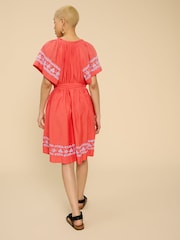 White Stuff Orange Anna Cotton Embroidered Dress - Image 3 of 7