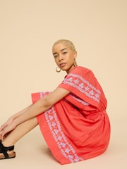 White Stuff Orange Anna Cotton Embroidered Dress - Image 4 of 7