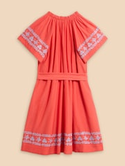 White Stuff Orange Anna Cotton Embroidered Dress - Image 6 of 7