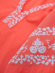 White Stuff Orange Anna Cotton Embroidered Dress - Image 7 of 7