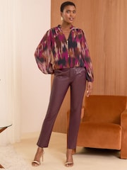 Love & Roses Black Printed Petite Zip Front Mix Sheer Long Sleeve Blouse - Image 3 of 4