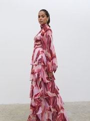Pretty Lavish Pink Anya Plunge Neck Tied Waist Ruffle Maxi Dress - Image 3 of 6