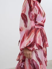Pretty Lavish Pink Anya Plunge Neck Tied Waist Ruffle Maxi Dress - Image 4 of 6