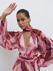 Pretty Lavish Pink Anya Plunge Neck Tied Waist Ruffle Maxi Dress - Image 5 of 6