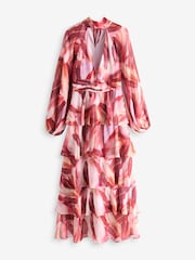 Pretty Lavish Pink Anya Plunge Neck Tied Waist Ruffle Maxi Dress - Image 6 of 6