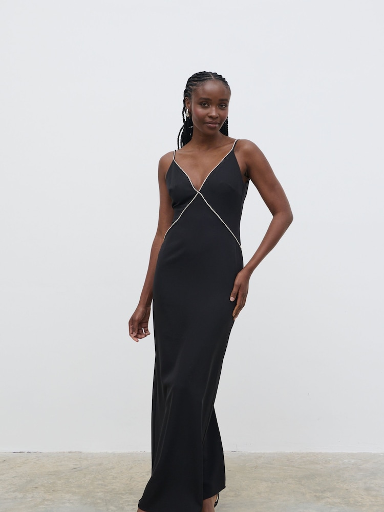 Pretty Lavish Black Val Plunge Embellished Maxi Dress - Image 1 of 3