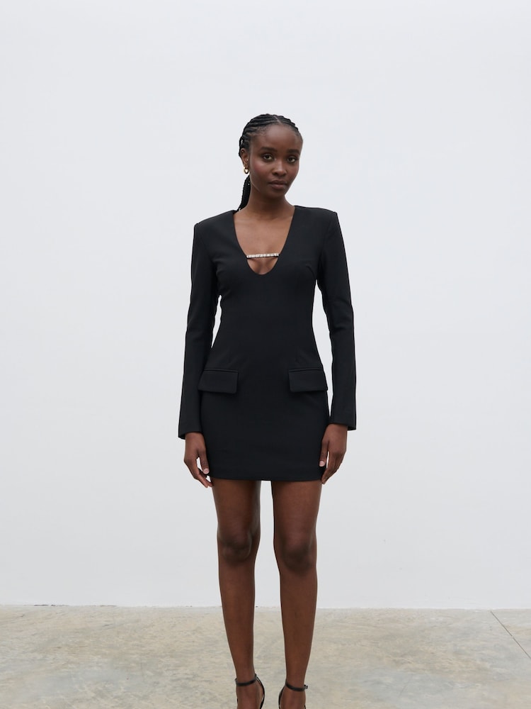 Pretty Lavish Black Lou Long Sleeve Embellished Trim Mini Dress - Image 1 of 5 Pretty Lavish Black Lou Long Sleeve Embellished Trim Mini Dress - Image 1 of 5
