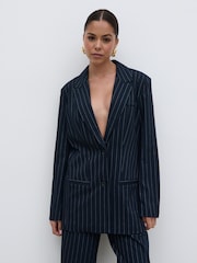 Pretty Lavish Blue Flynn Oversized Boxy Pinstripe Blazer - Image 1 of 3