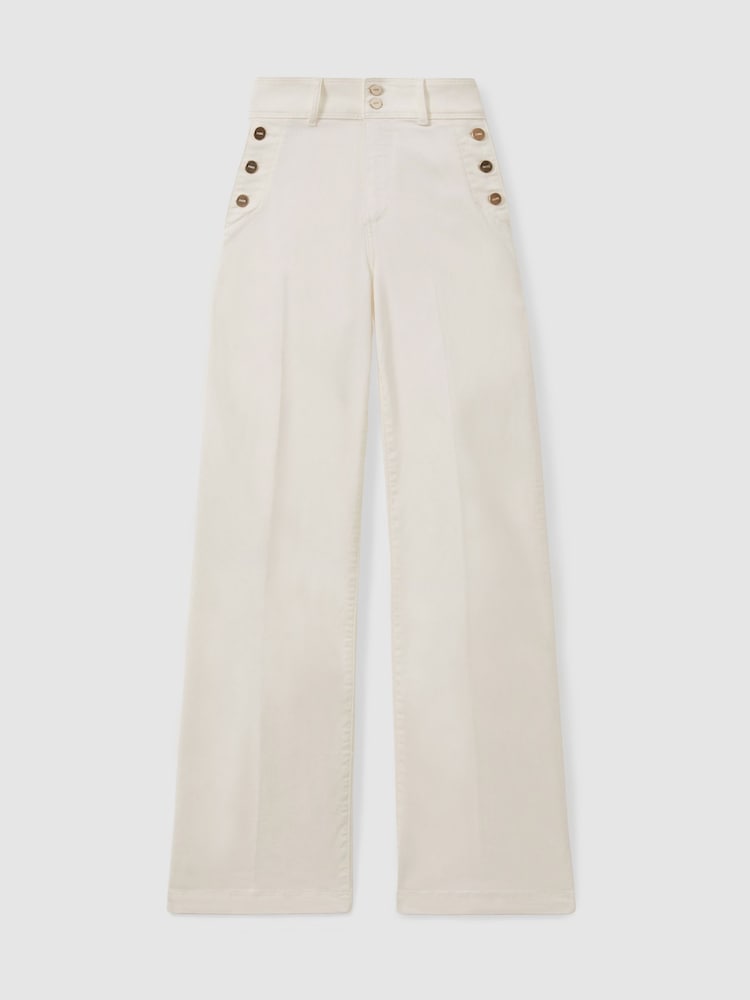 Paige High Rise Wide Leg Button Detail Jeans - Image 1 of 6
