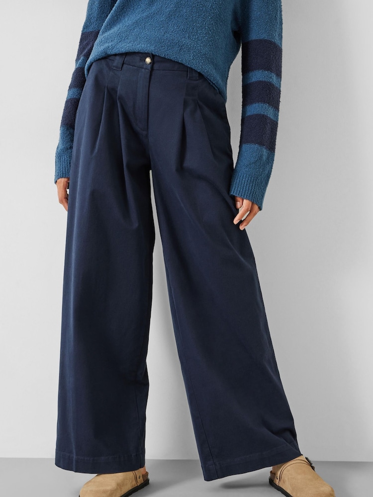 Hush Blue Ali Wide Chino Trousers - Image 2 of 5 Hush Blue Ali Wide Chino Trousers - Image 2 of 5