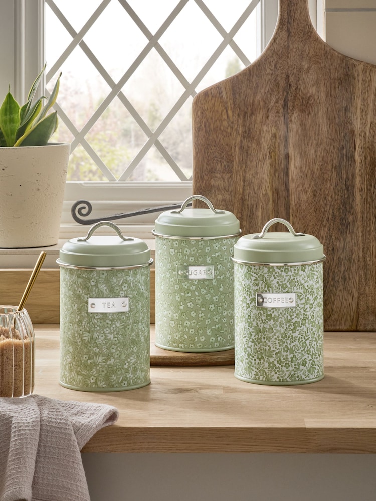 Set of 3 Sage Green Cordelia Ditsy Floral Storage Tins - Image 1 of 4