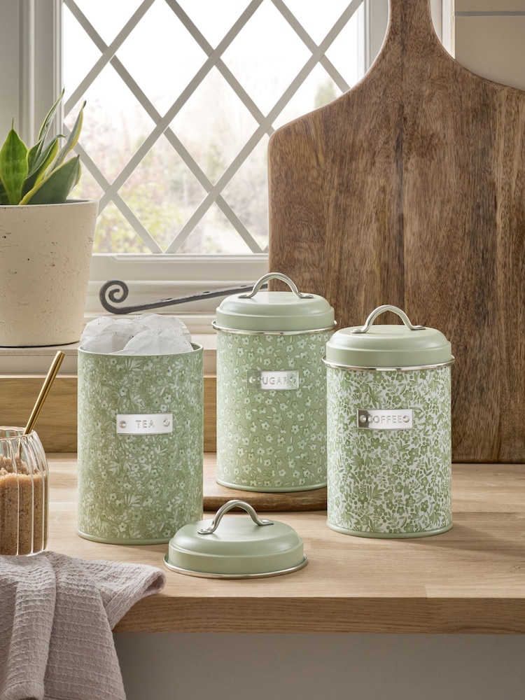 Set of 3 Sage Green Cordelia Ditsy Floral Storage Tins - Image 2 of 4