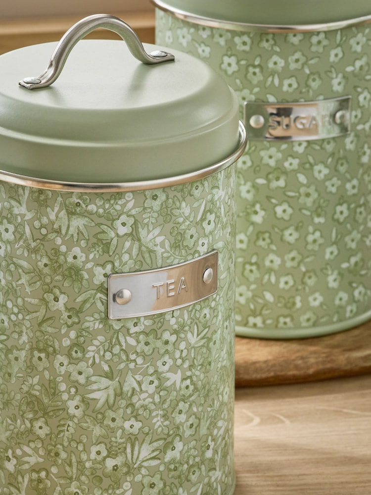 Set of 3 Sage Green Cordelia Ditsy Floral Storage Tins - Image 3 of 4