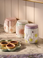Set of 3 Pastel Lila Floral Storage Jars - Image 2 of 5