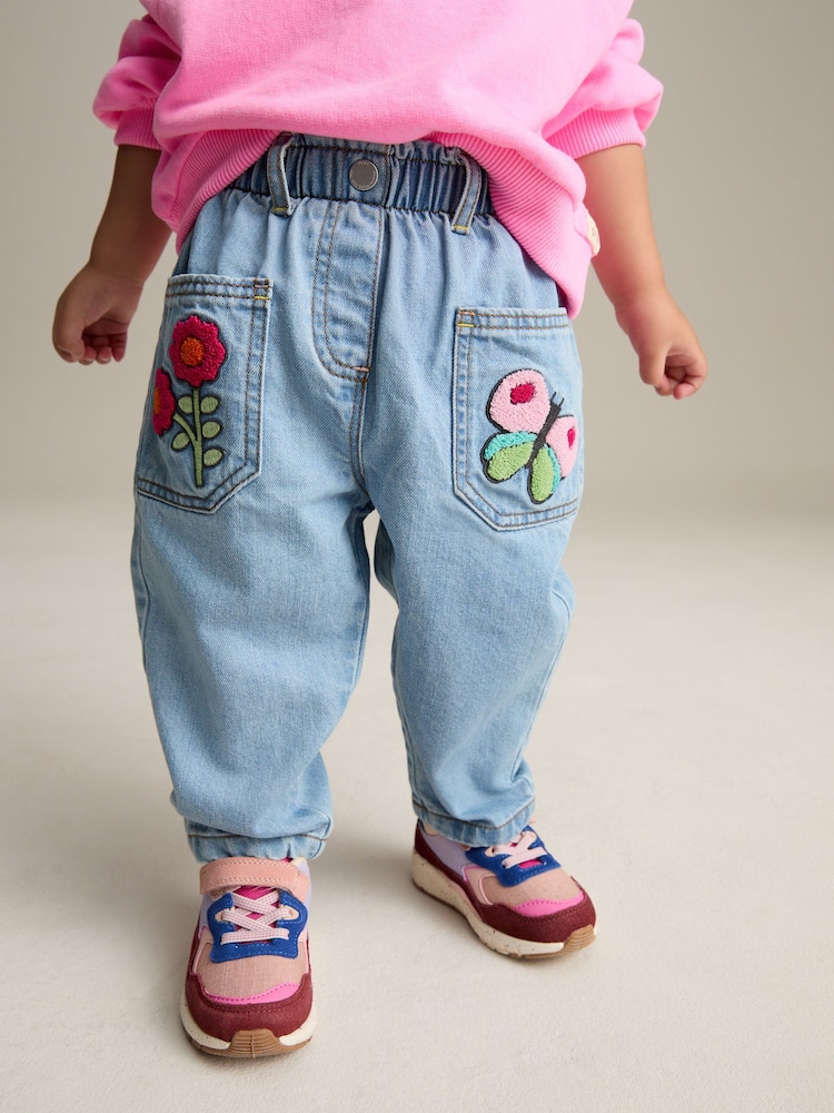 Denim Boucle Butterfly Embellished 100% Cotton Jeans (3mths-7yrs) - Image 1 of 8