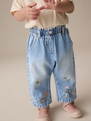 Denim Floral Print Embroidered Barrel-Leg Jeans (3mths-7yrs) - Image 1 of 10