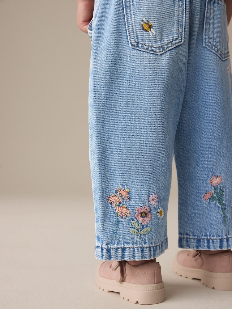 Denim Floral Print Embroidered Barrel-Leg Jeans (3mths-7yrs) - Image 5 of 10
