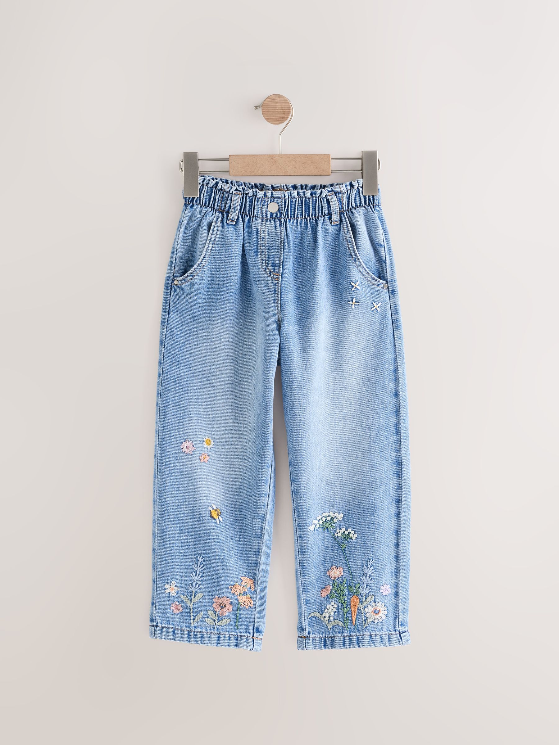 Buy Denim Floral Print Embroidered Barrel-Leg Jeans (3mths