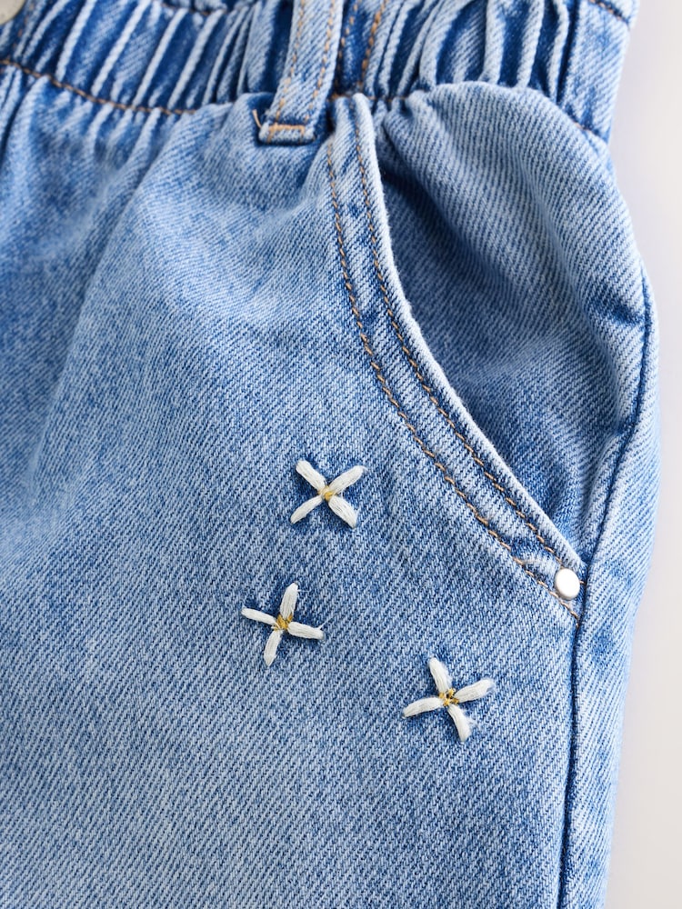 Denim Floral Print Embroidered Barrel-Leg Jeans (3mths-7yrs) - Image 9 of 10