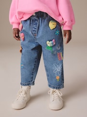 Mid Blue Denim Pull-On Embroidered 100% Cotton Jeans (3mths-7yrs) - Image 1 of 8