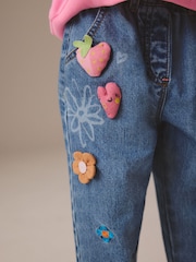 Mid Blue Denim Pull-On Embroidered 100% Cotton Jeans (3mths-7yrs) - Image 4 of 8