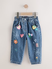 Mid Blue Denim Pull-On Embroidered 100% Cotton Jeans (3mths-7yrs) - Image 5 of 8