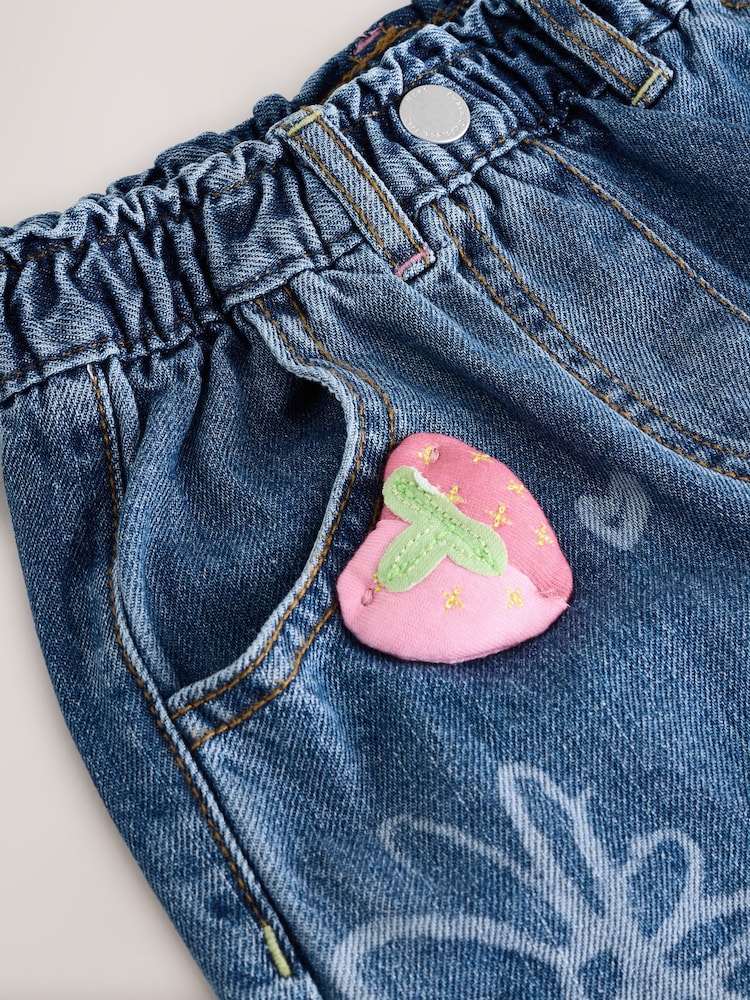 Mid Blue Denim Pull-On Embroidered 100% Cotton Jeans (3mths-7yrs) - Image 8 of 8