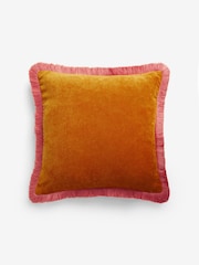 Orange/Pink Soft Velour Contrast Fringe 45 x 45cm Cushion - Image 2 of 4