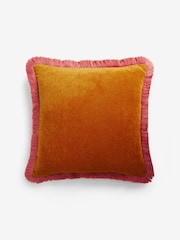 Orange/Pink Soft Velour Contrast Fringe 45 x 45cm Cushion - Image 3 of 4