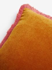 Orange/Pink Soft Velour Contrast Fringe 45 x 45cm Cushion - Image 4 of 4