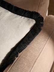 Stone/Black Soft Velour Contrast Fringe 45 x 45cm Cushion - Image 2 of 4