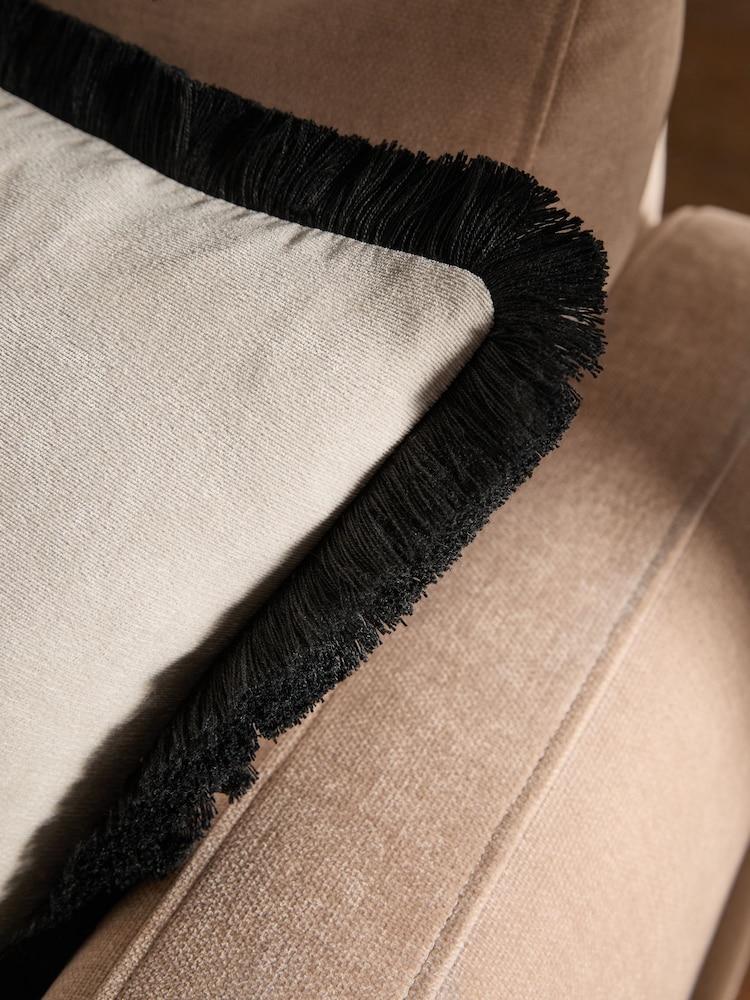 Stone/Black Soft Velour Contrast Fringe 45 x 45cm Cushion - Image 2 of 4