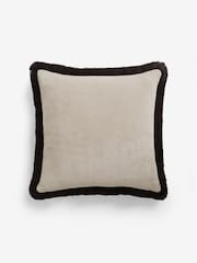 Stone/Black Soft Velour Contrast Fringe 45 x 45cm Cushion - Image 3 of 4