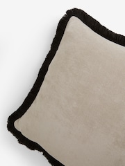 Stone/Black Soft Velour Contrast Fringe 45 x 45cm Cushion - Image 4 of 4