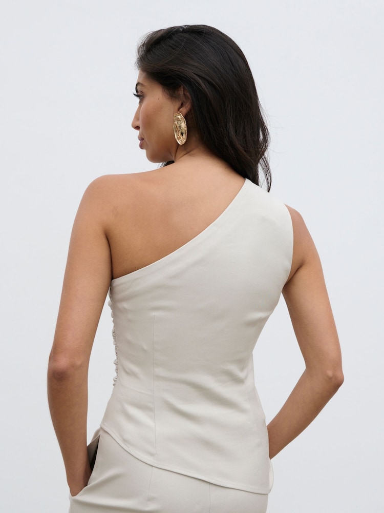 Pretty Lavish Cream Lorna One Shoulder Ruched Top - Image 2 of 5